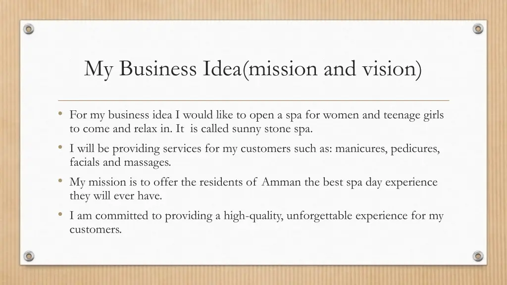 my business idea mission and vision