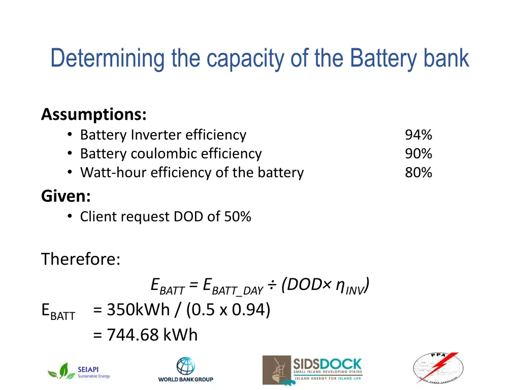 determining the capacity of the battery bank 1