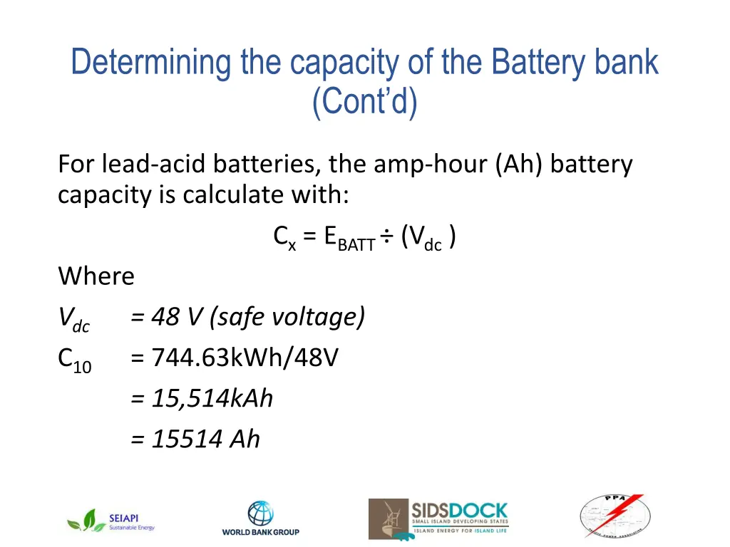 determining the capacity of the battery bank cont 1