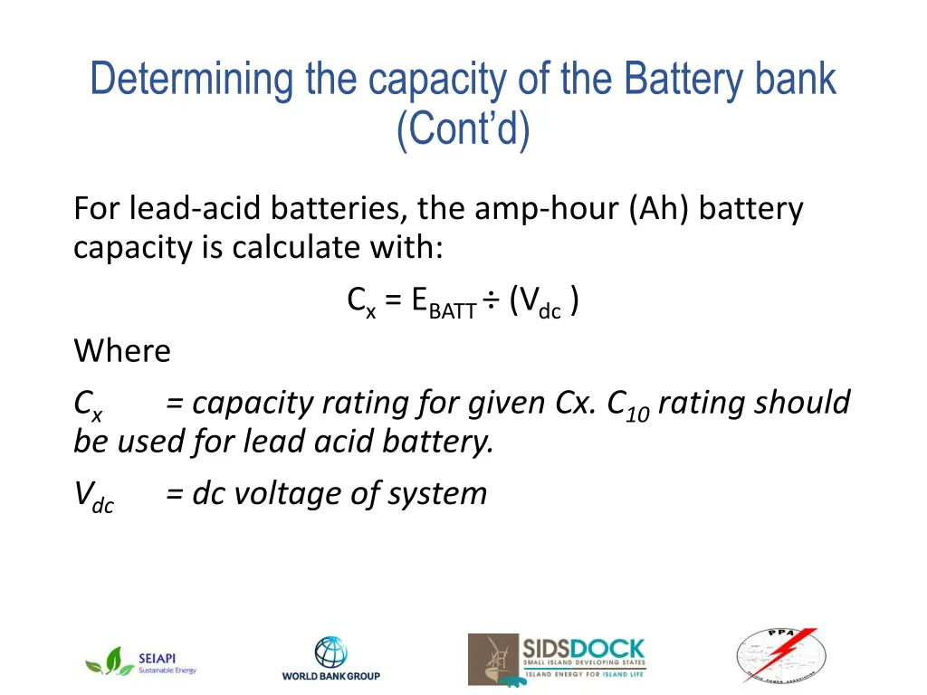 determining the capacity of the battery bank cont