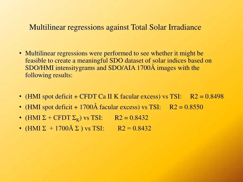 multilinear regressions against total solar