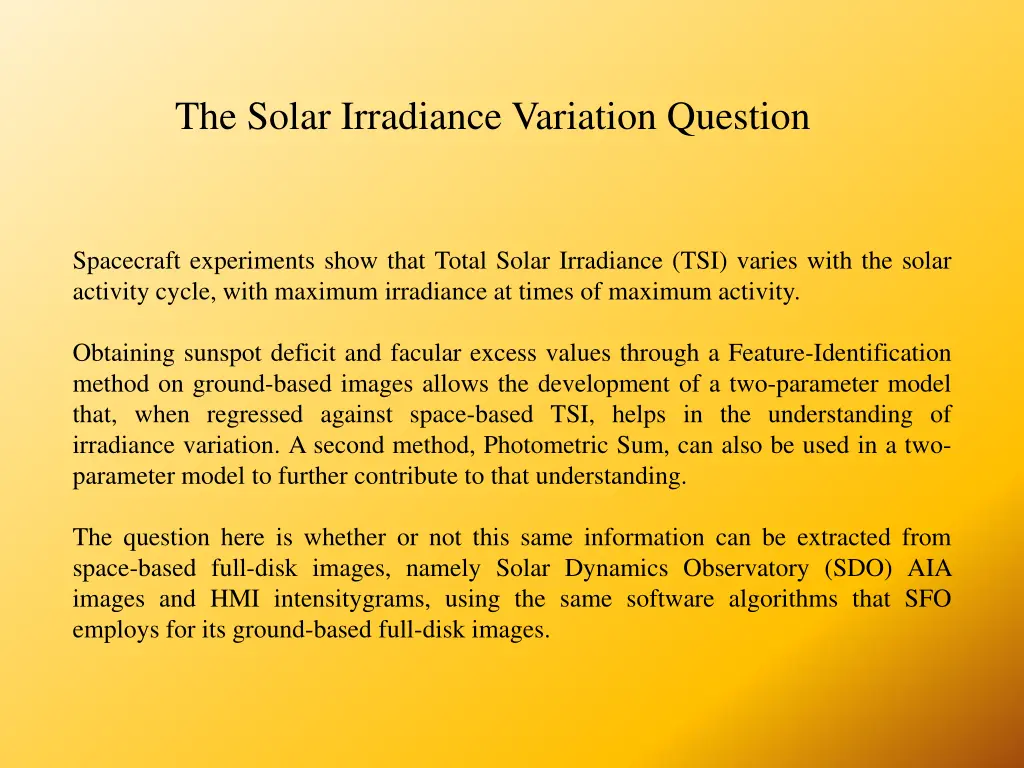 the solar irradiance variation question