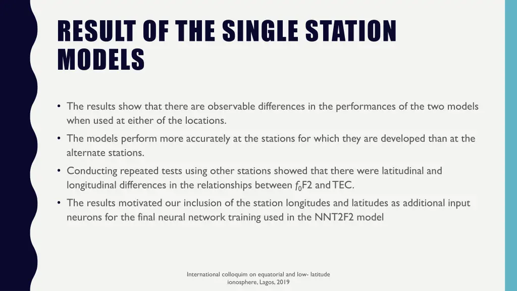 result of the single station models 1