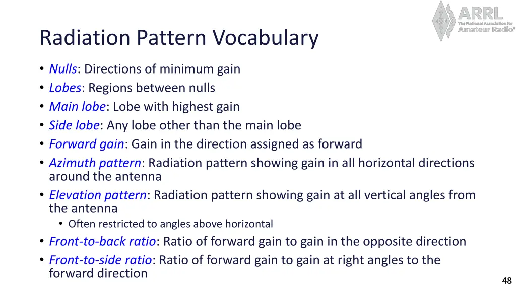 radiation pattern vocabulary