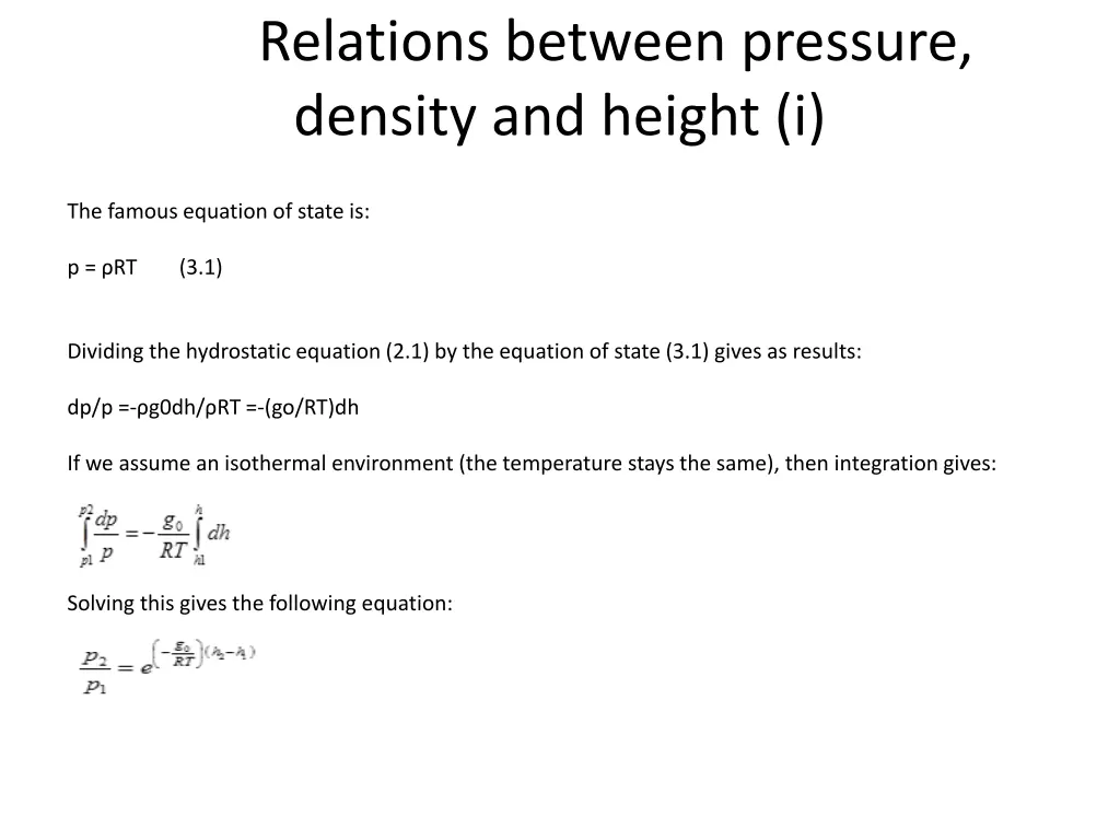 relations between pressure density and height i