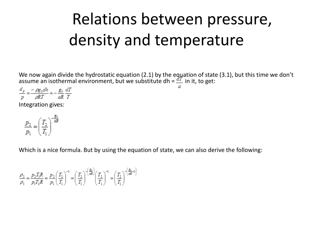 relations between pressure density and temperature