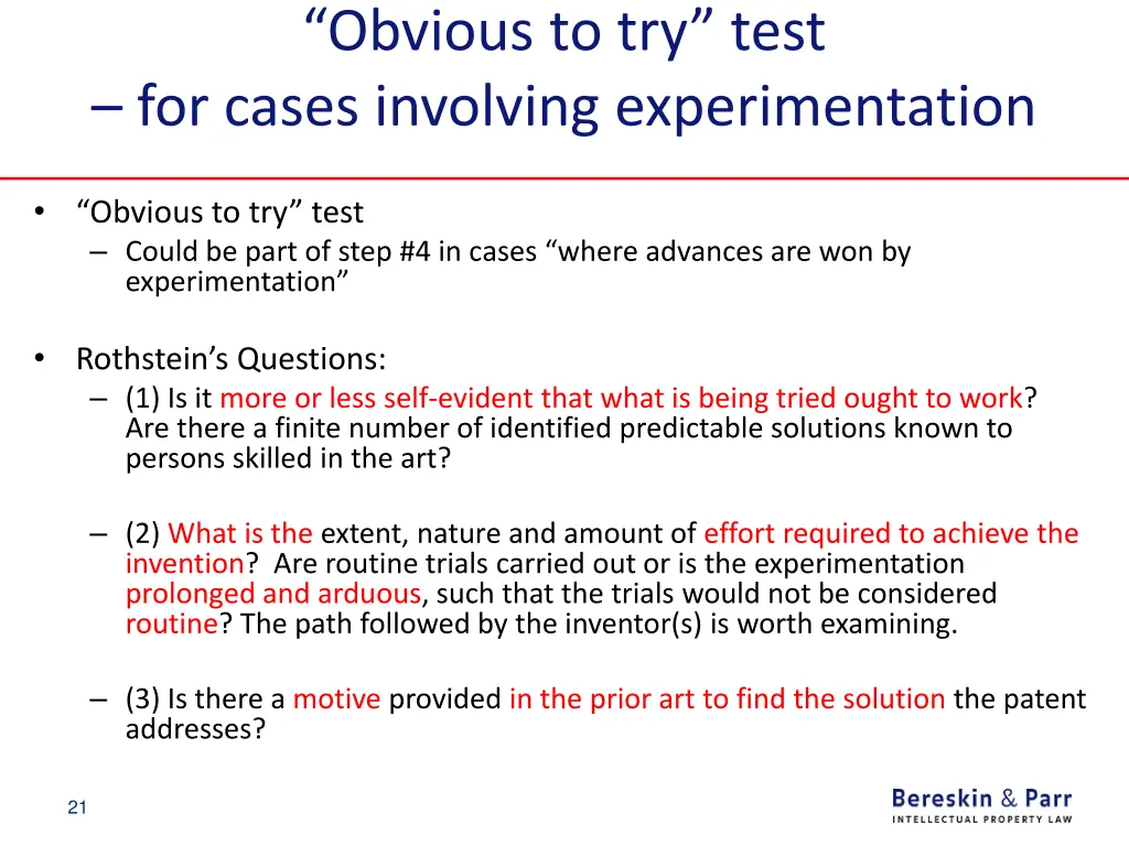 obvious to try test for cases involving