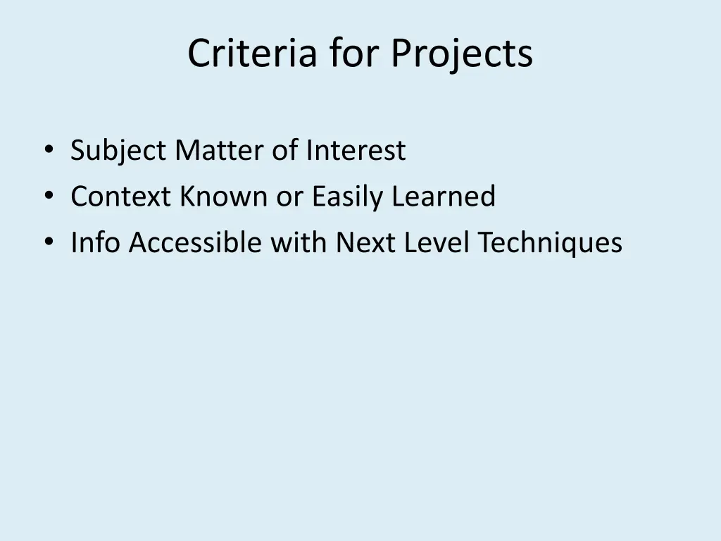 criteria for projects