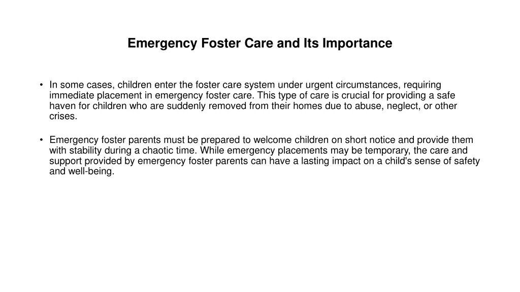 emergency foster care and its importance