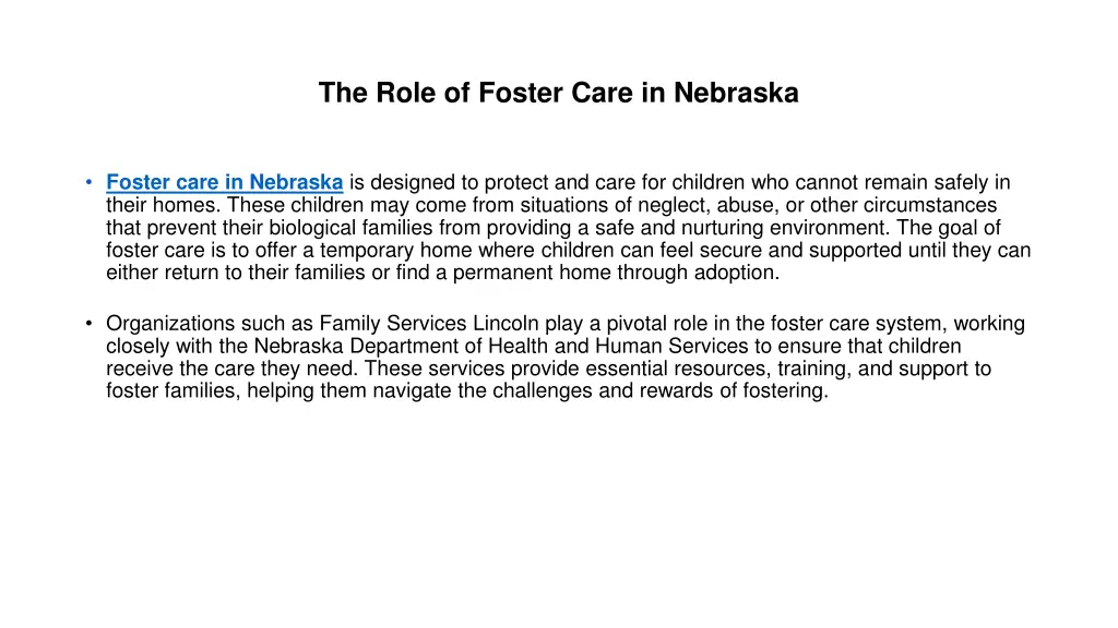 the role of foster care in nebraska