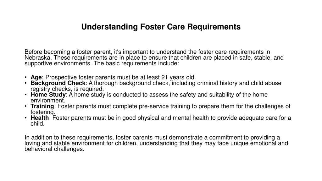 understanding foster care requirements