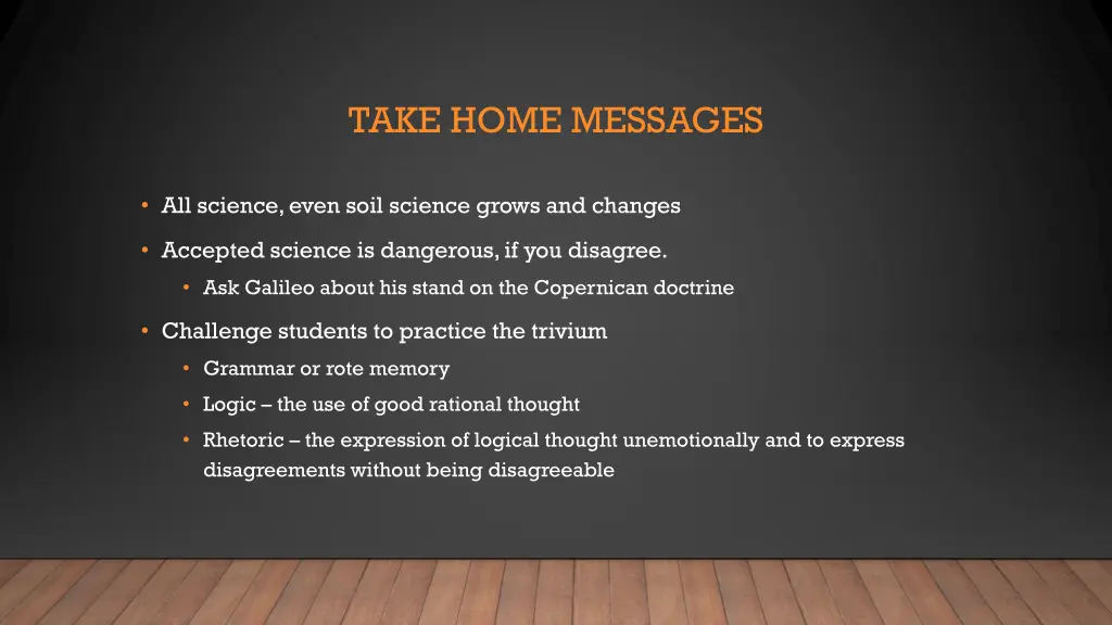 take home messages