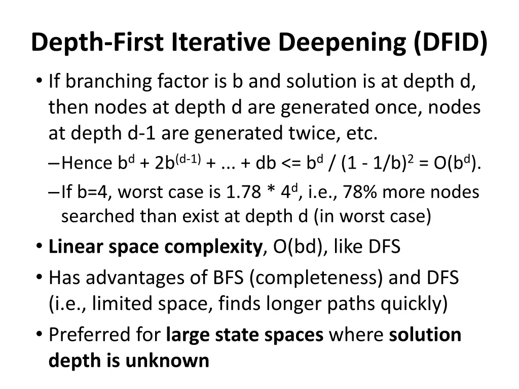 depth first iterative deepening dfid 1