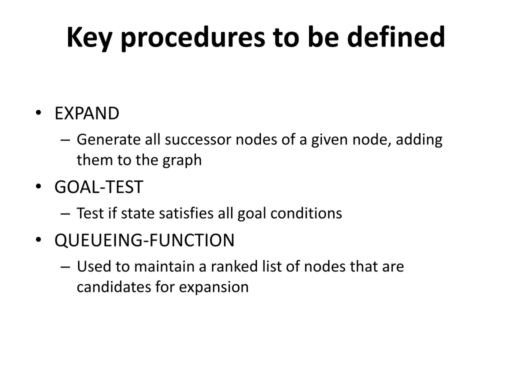 key procedures to be defined