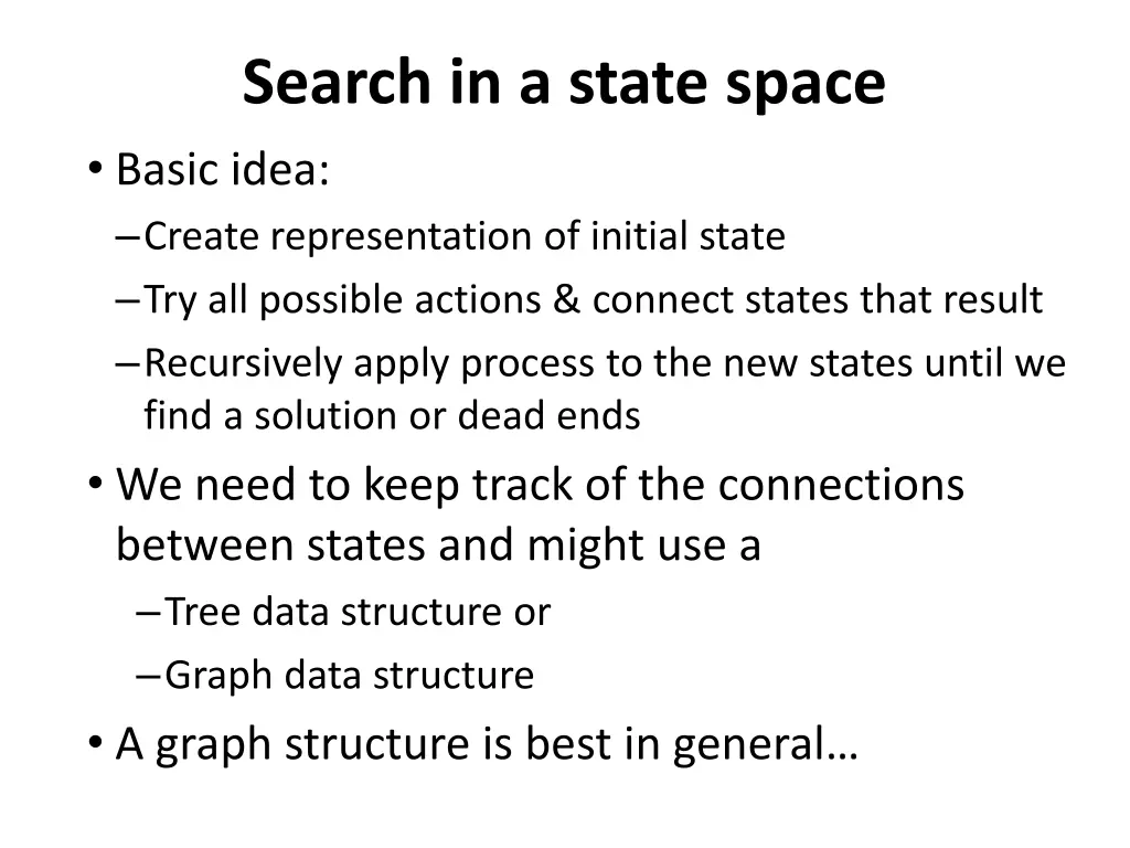 search in a state space basic idea create