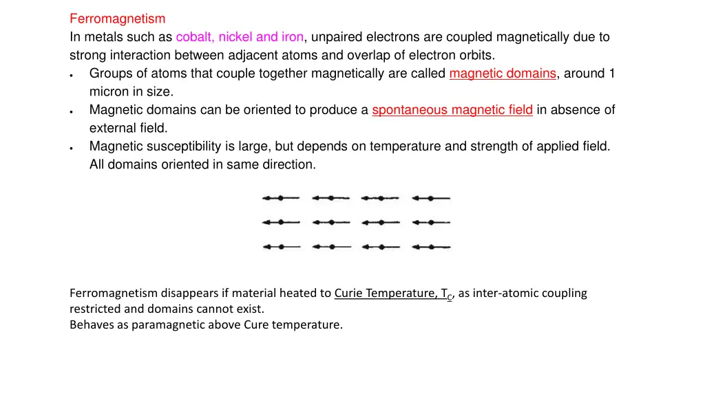 ferromagnetism in metals such as cobalt nickel