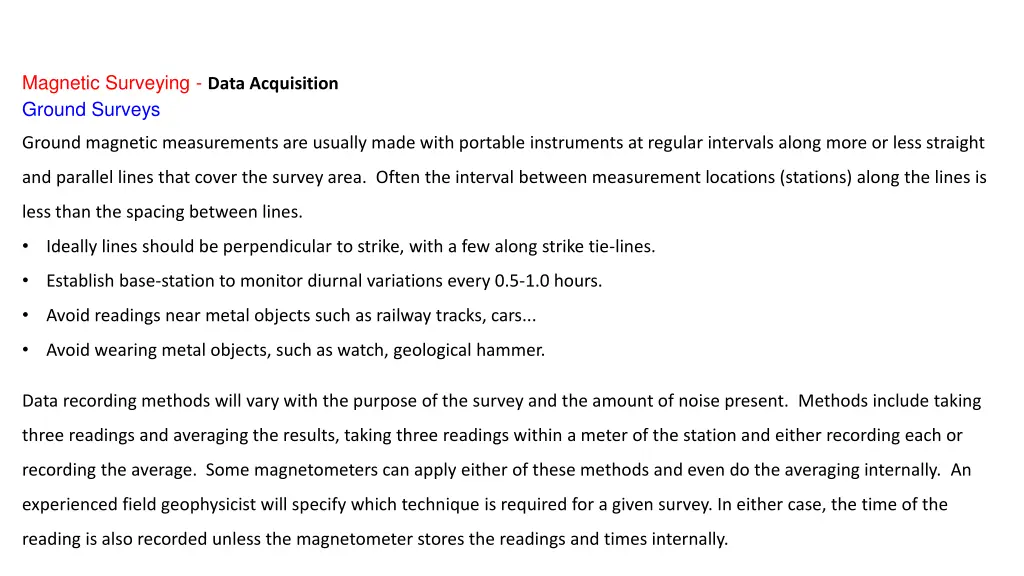 magnetic surveying data acquisition ground surveys