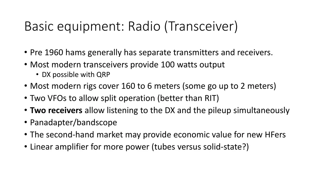 basic equipment radio transceiver