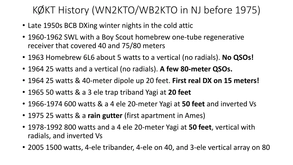 k kt history wn2kto wb2kto in nj before 1975