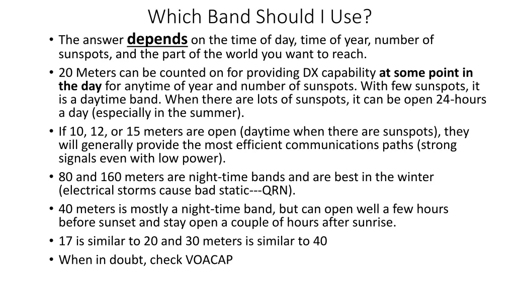 which band should i use the answer depends