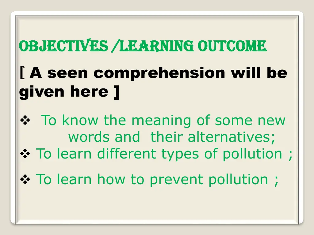 objectives learning outcome objectives learning