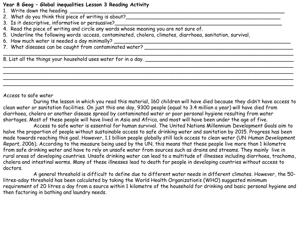 year 8 geog global inequalities lesson 3 reading