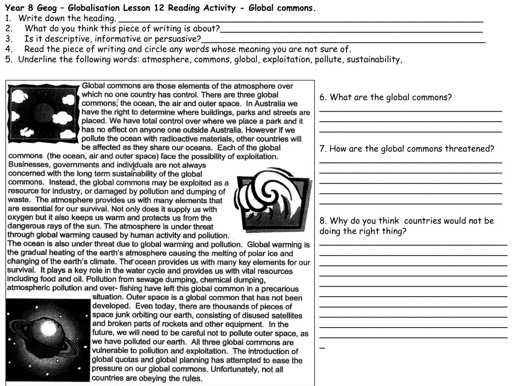 year 8 geog globalisation lesson 12 reading