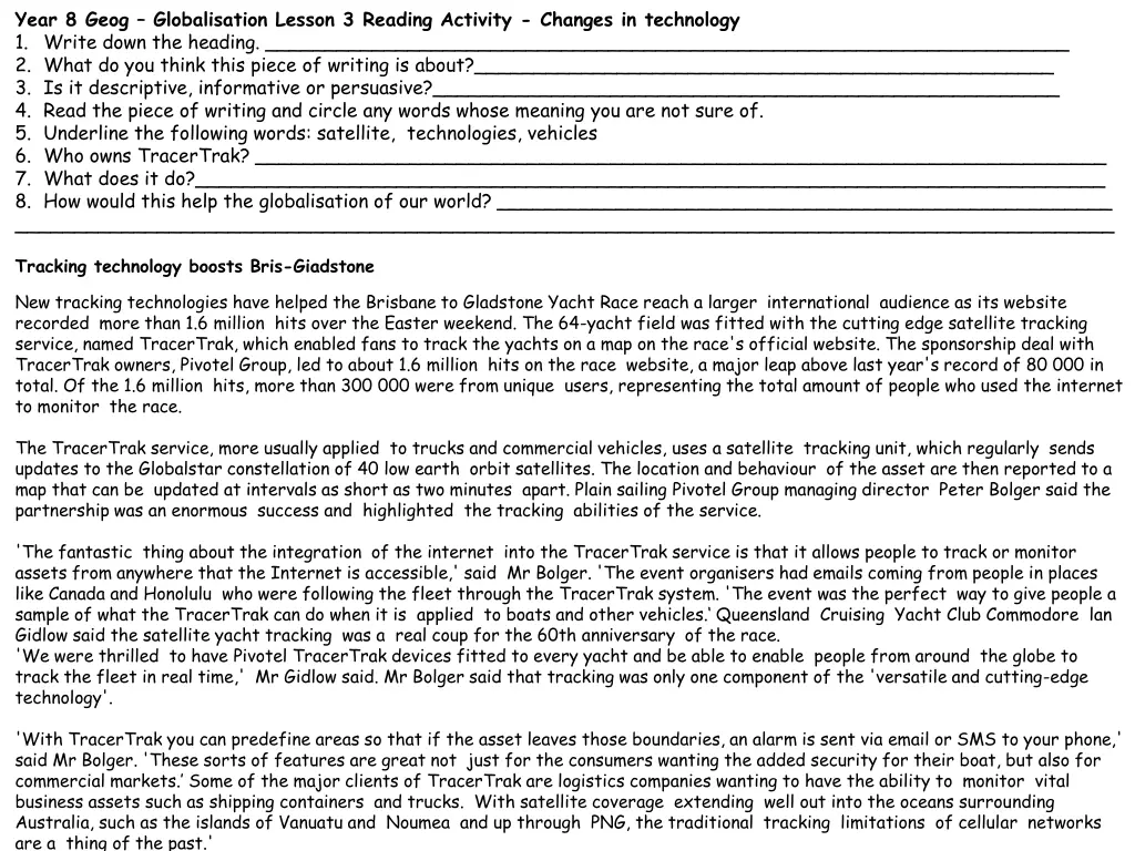 year 8 geog globalisation lesson 3 reading