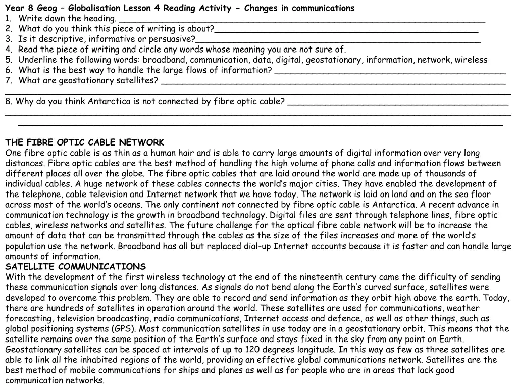 year 8 geog globalisation lesson 4 reading