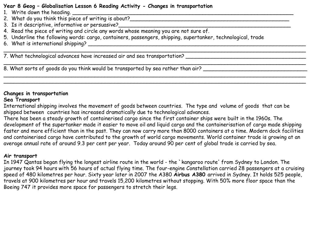 year 8 geog globalisation lesson 6 reading