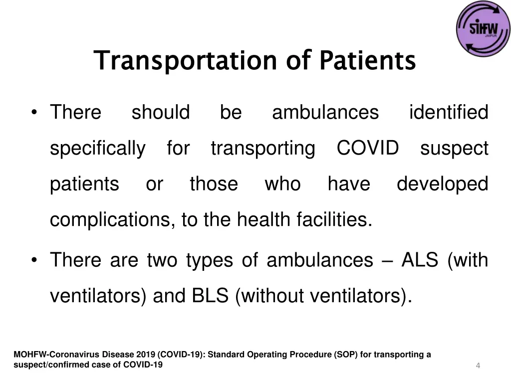 transportation of patients