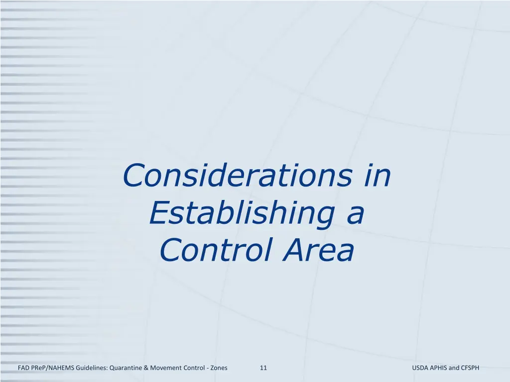 considerations in establishing a control area