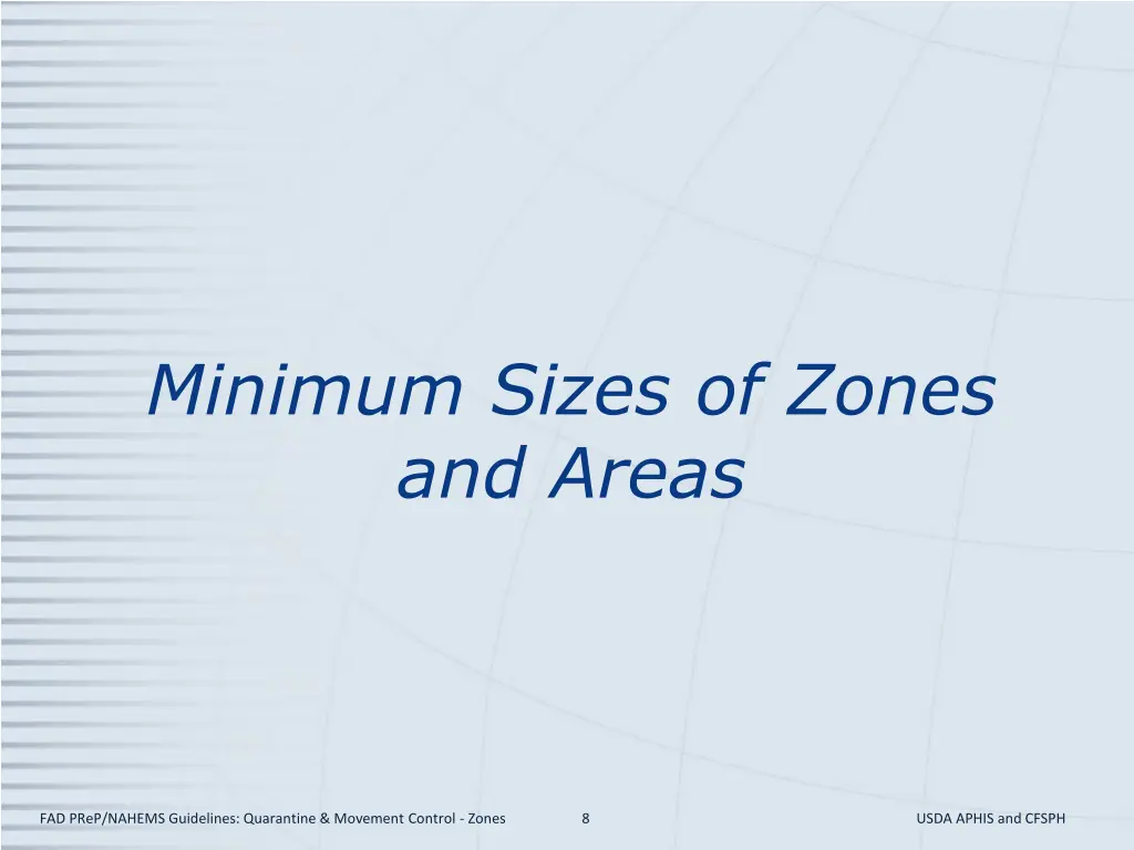 minimum sizes of zones and areas