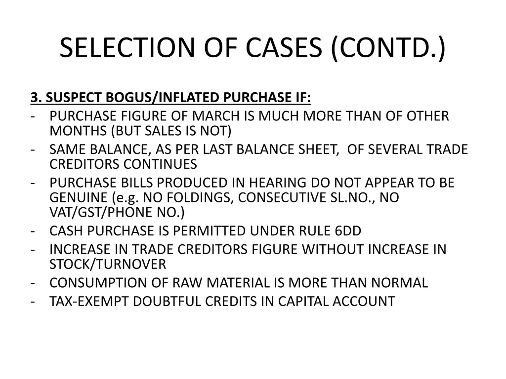 selection of cases contd 1