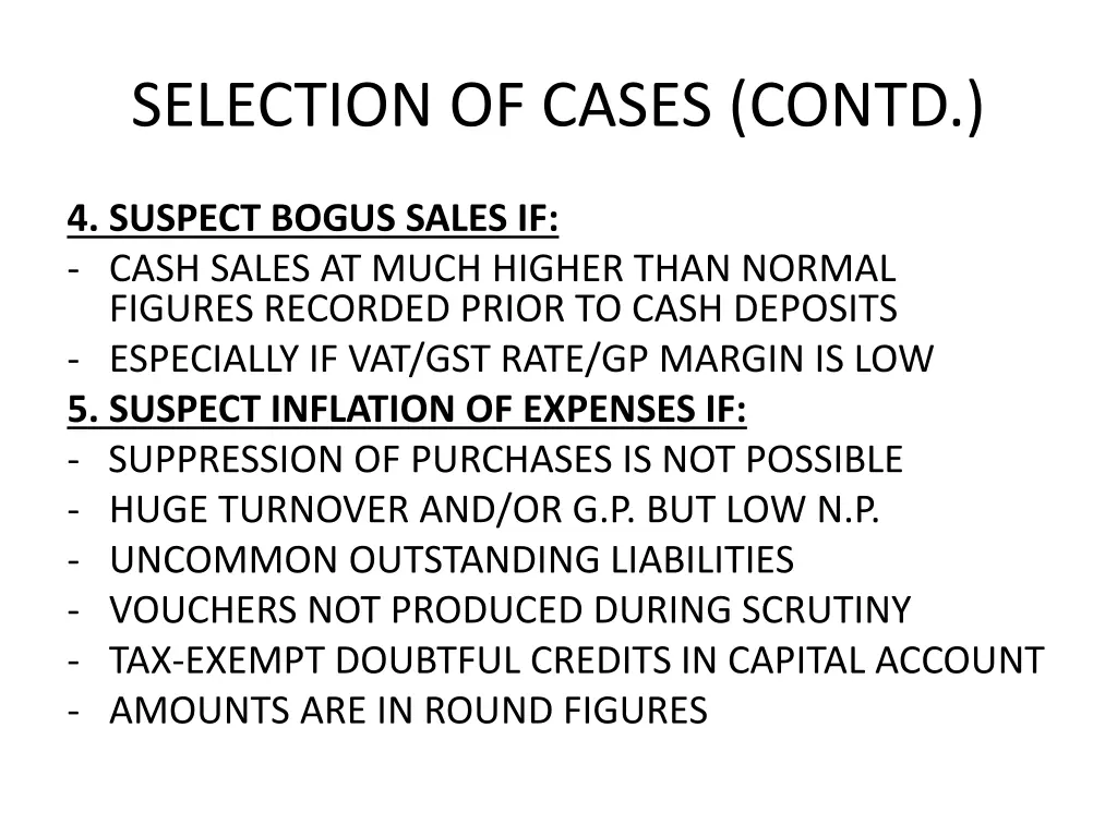 selection of cases contd 2