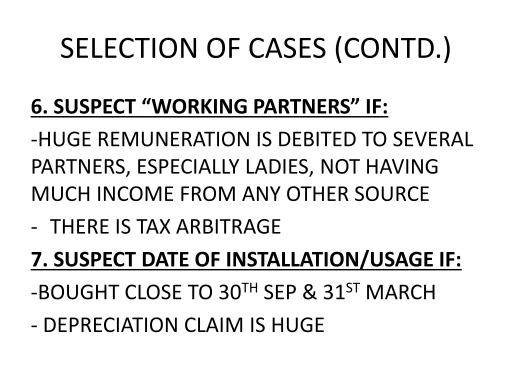 selection of cases contd 3