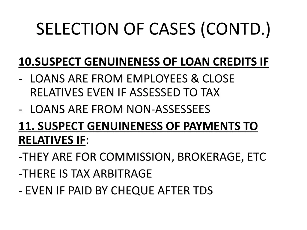 selection of cases contd 5