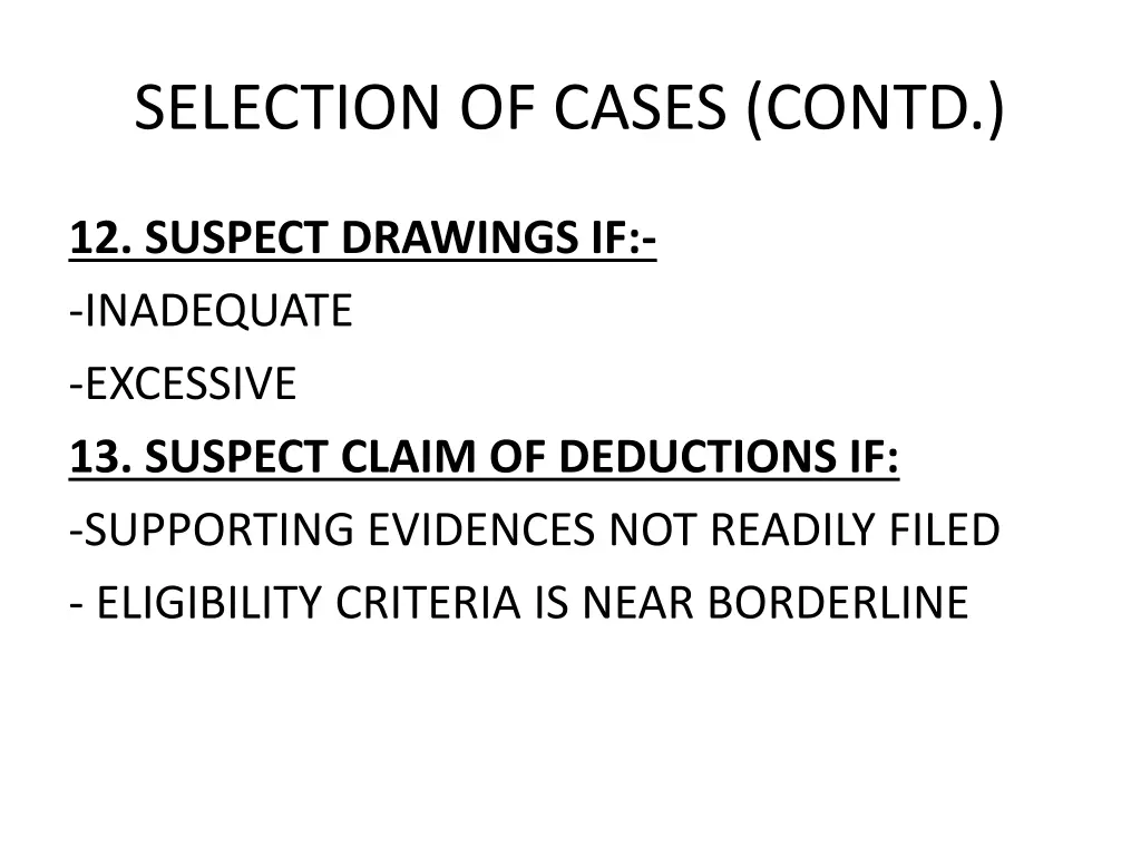 selection of cases contd 6