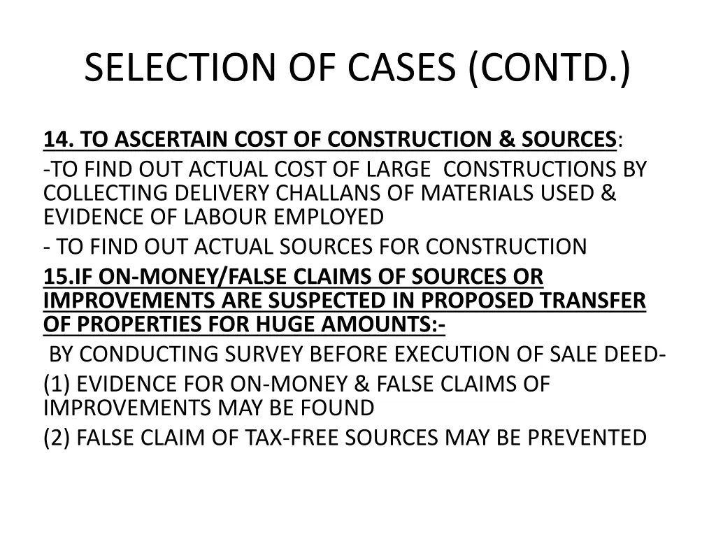 selection of cases contd 7