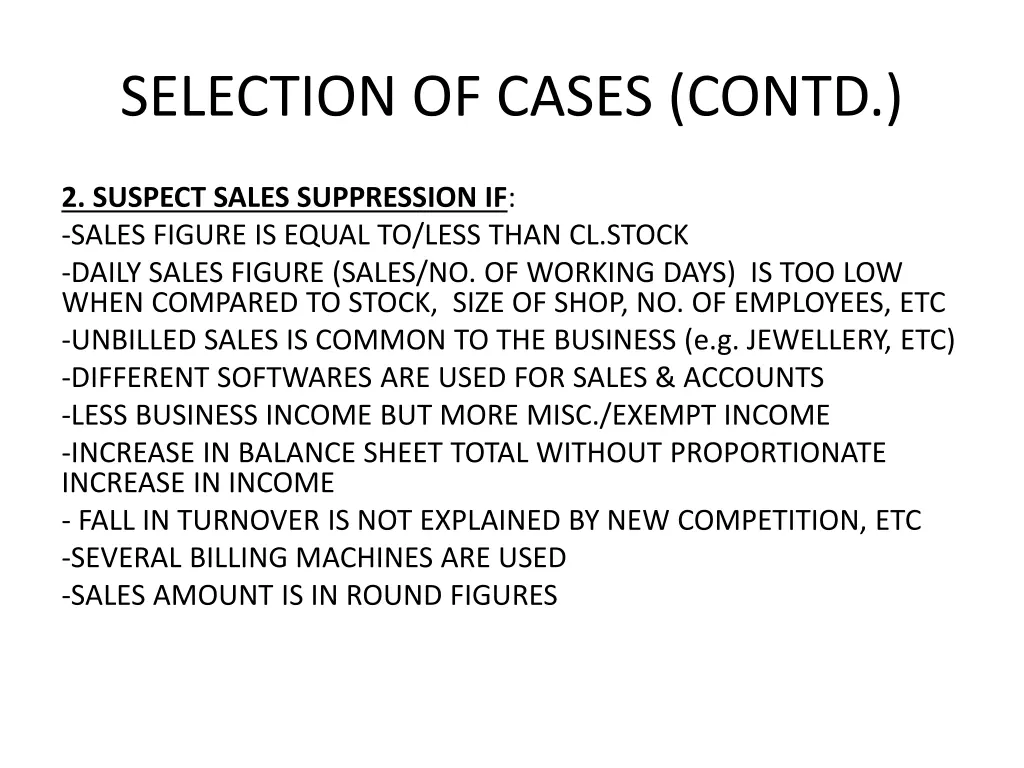 selection of cases contd