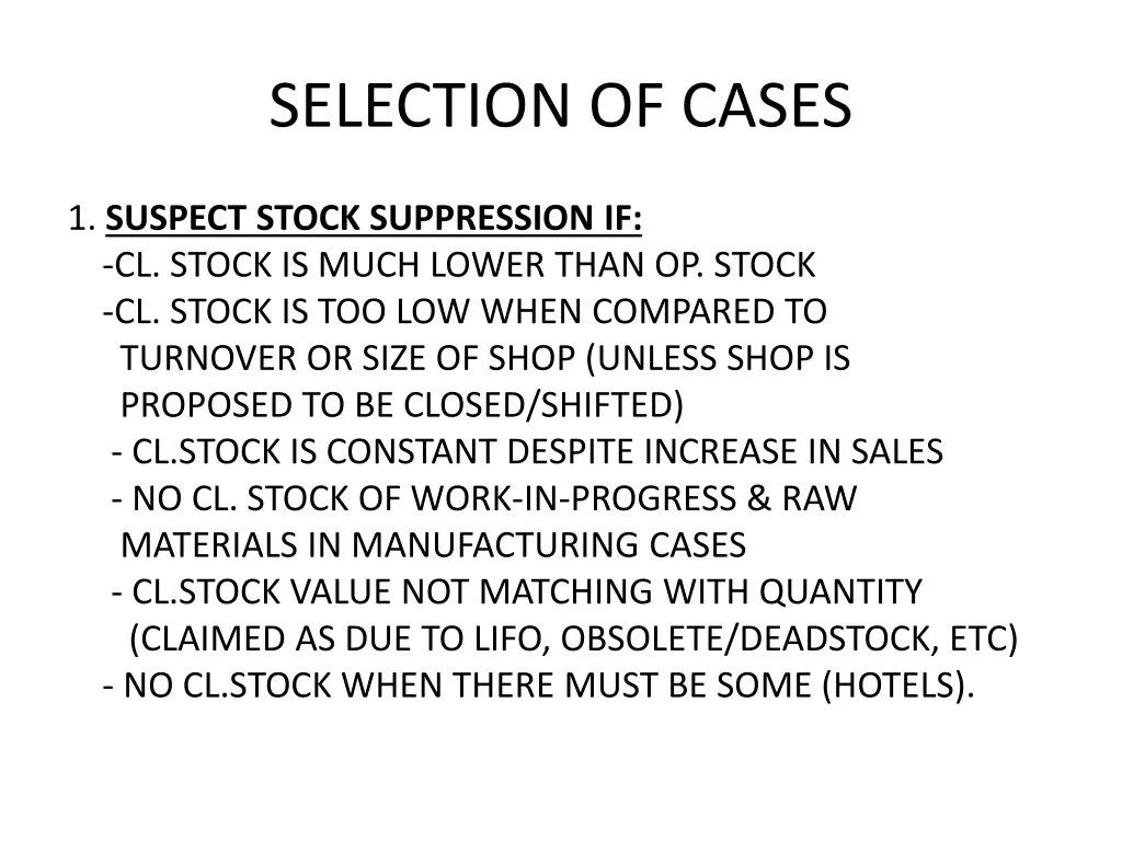 selection of cases