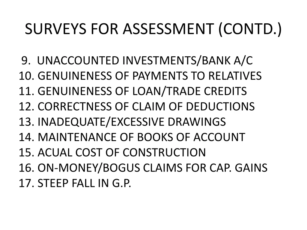 surveys for assessment contd