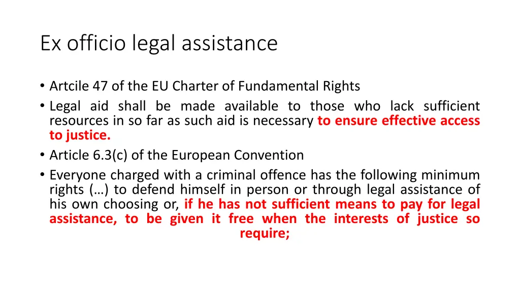 ex officio legal assistance