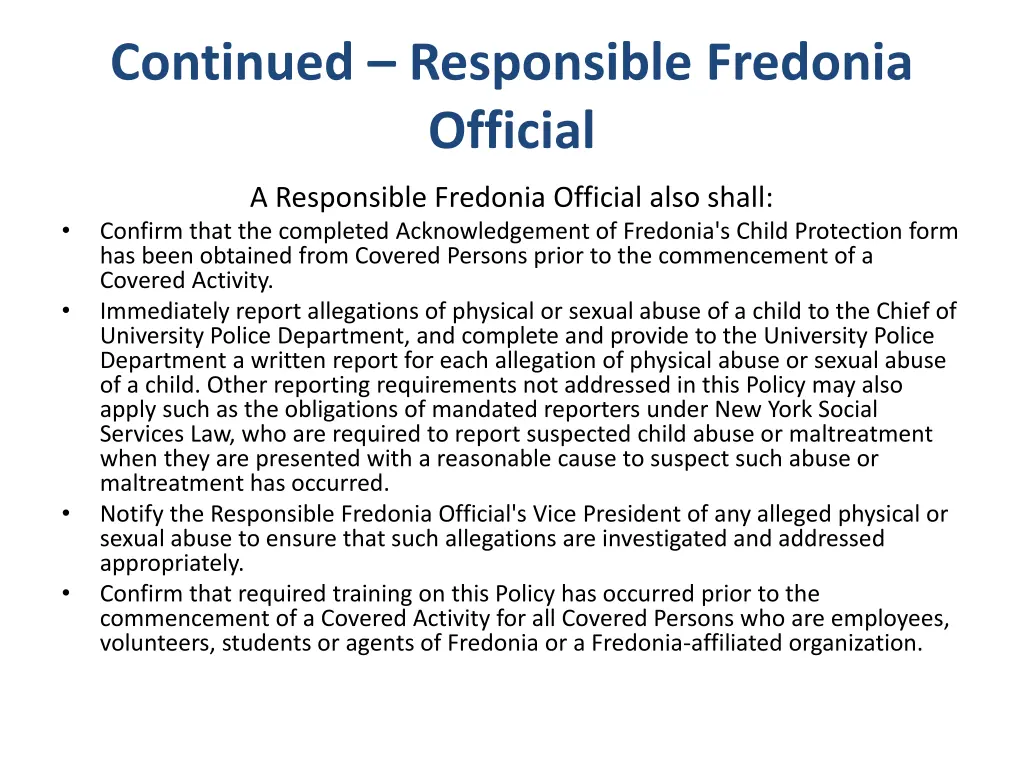 continued responsible fredonia official