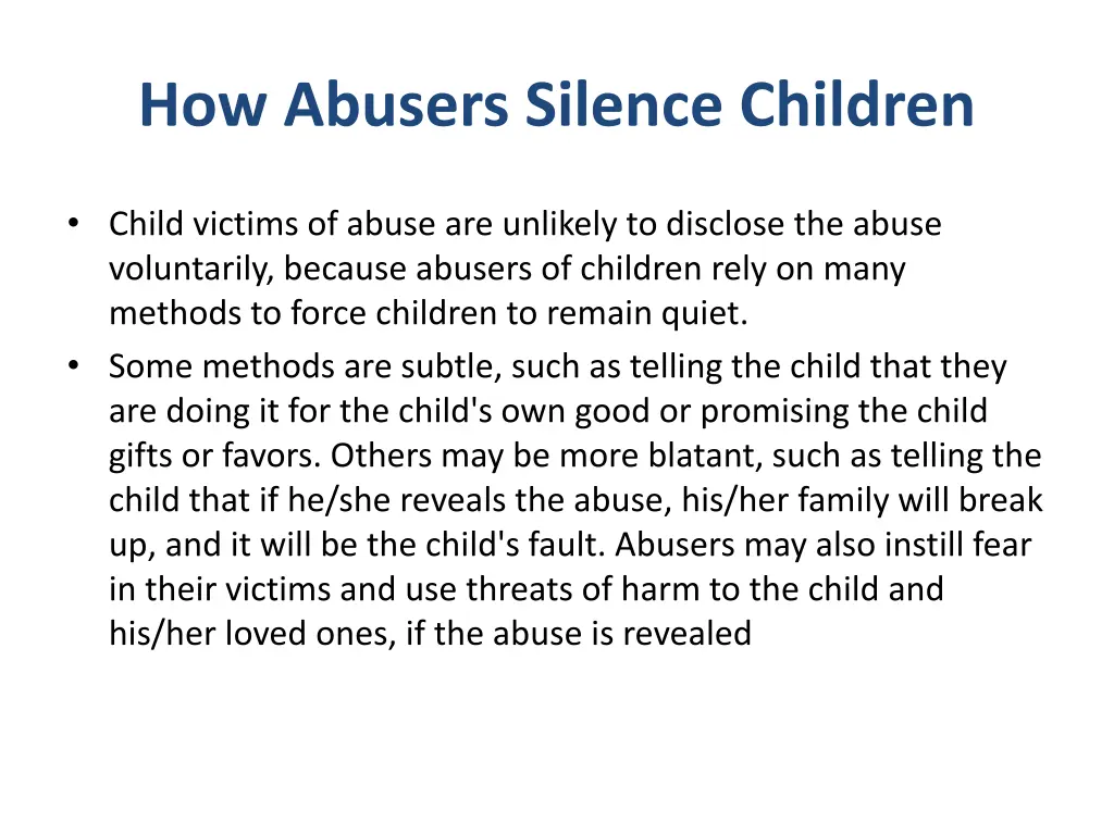 how abusers silence children