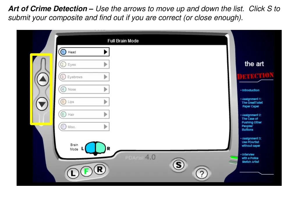 art of crime detection use the arrows to move