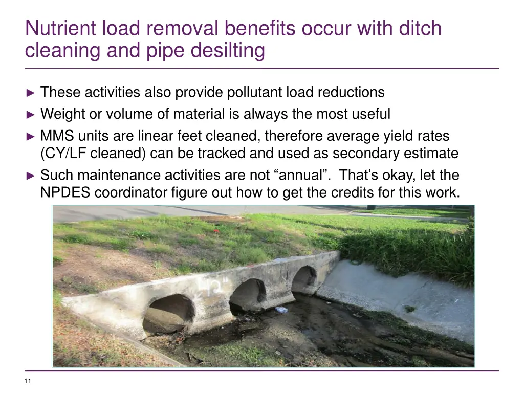 nutrient load removal benefits occur with ditch