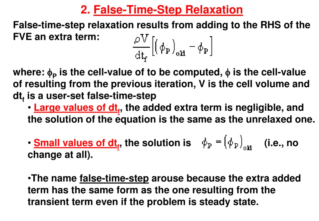 2 false time step relaxation false time step