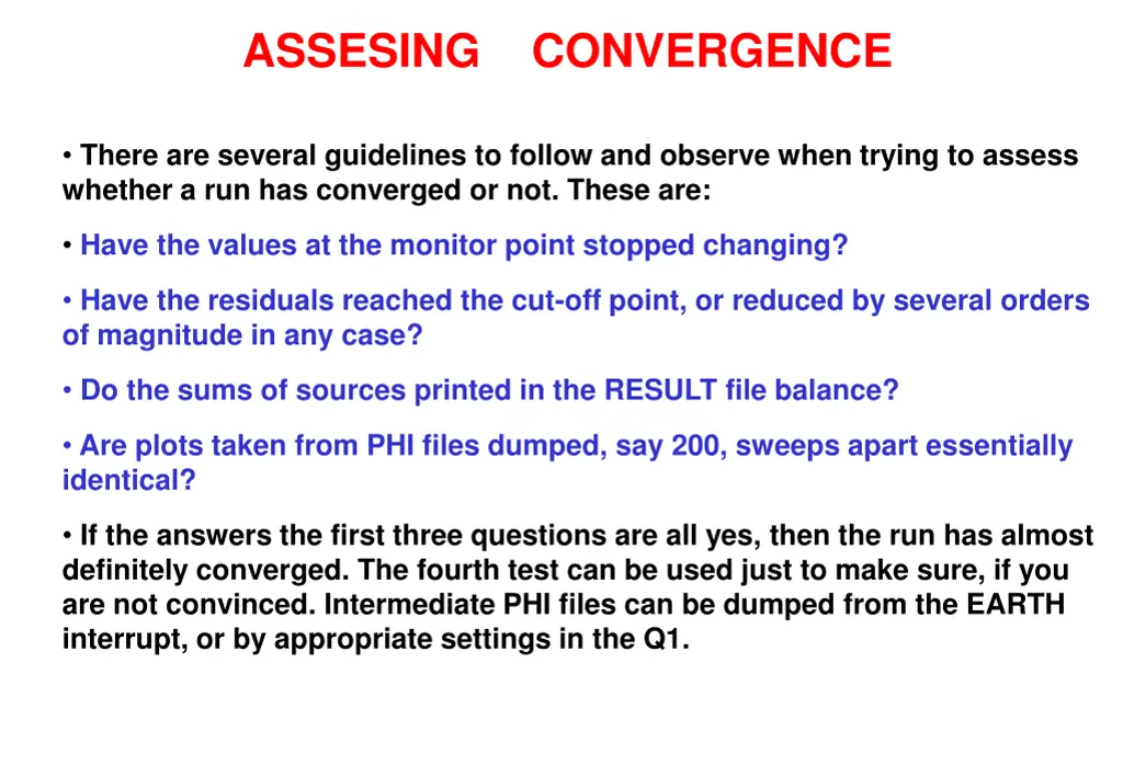 assesing convergence