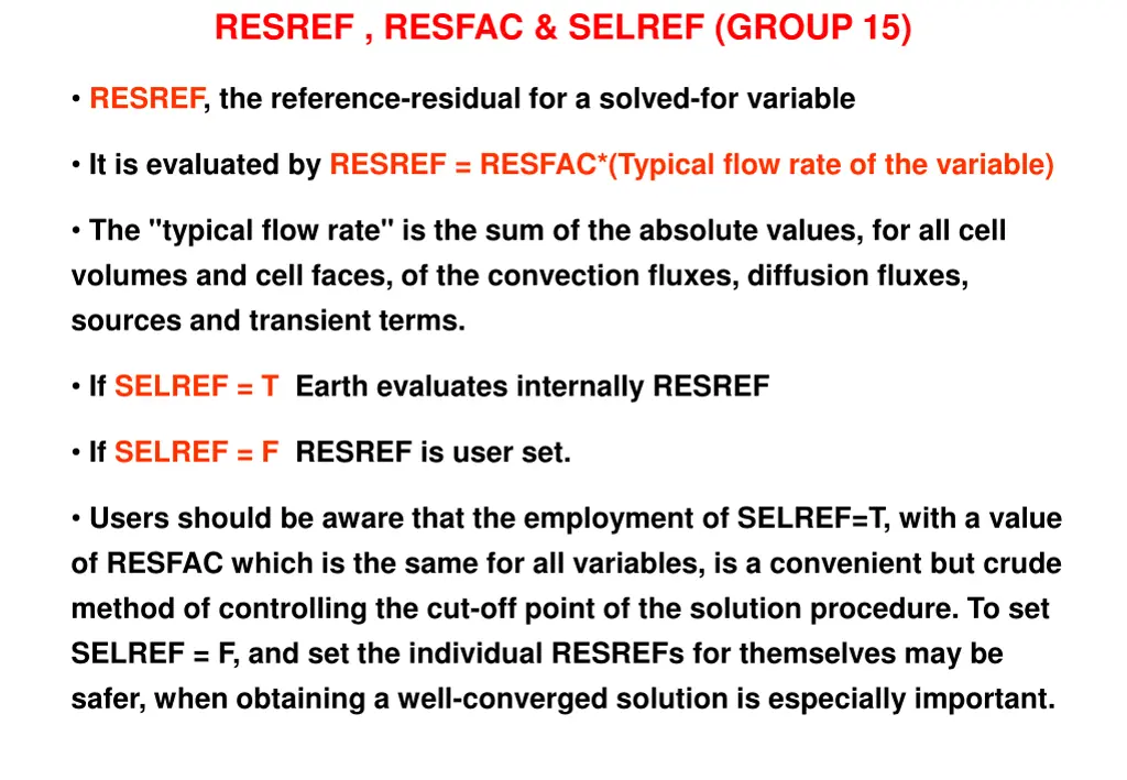 resref resfac selref group 15